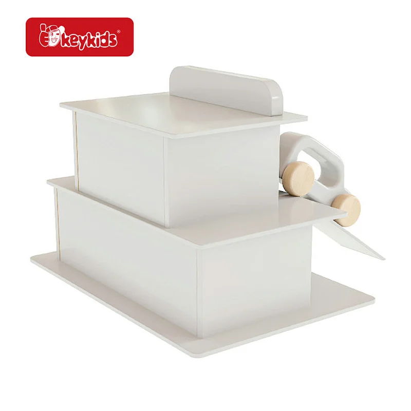New design white wooden parking garage toy set with cars for kids ages 3 and up W04B124